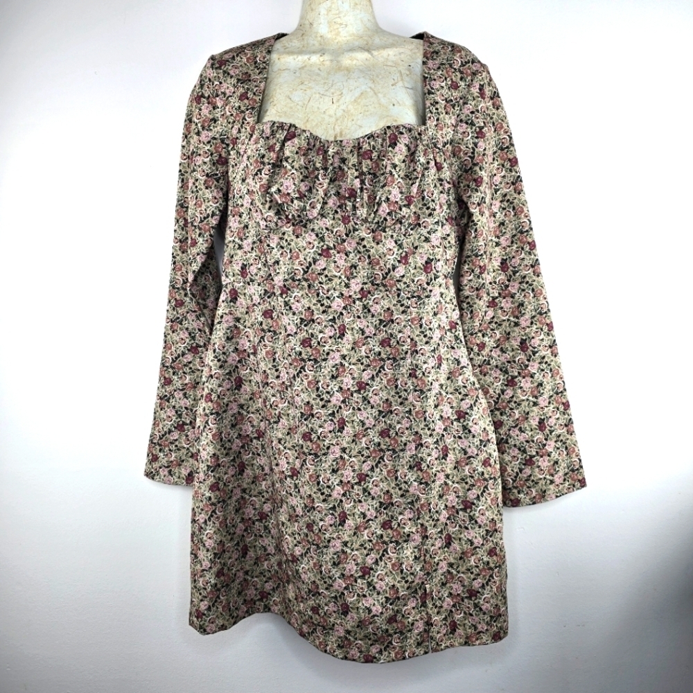 Zara Floral Long Sleeve Dress Size L - Picture 3 of 12